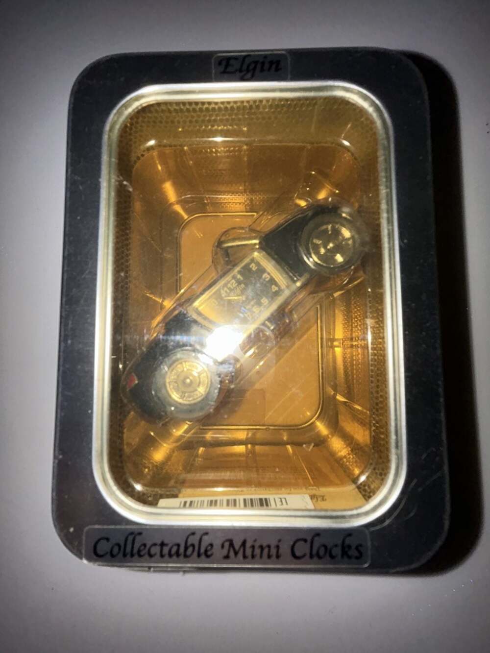 Elgin Collectable Mini Clocks Antique Car Convertible Vehicle Desk Clock in Tin